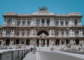 Capture of Rome's iconic Palace of Justice on a sunny day, showcasing its architectural splendor.
